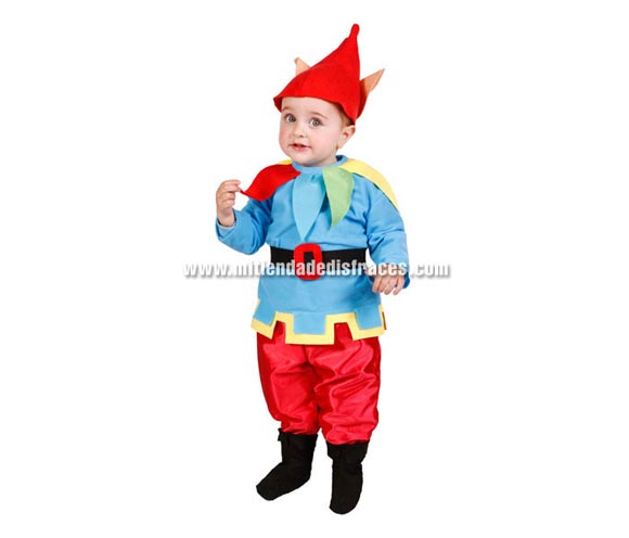 Disfraz de Enanito. Talla de 18 meses. Alta calidad. Hecho en España. Incluye gorro con orejas, casaca con cuello, cinturón, pantalones y cubrebotas. Disfraz de Duendecillo para Navidad.