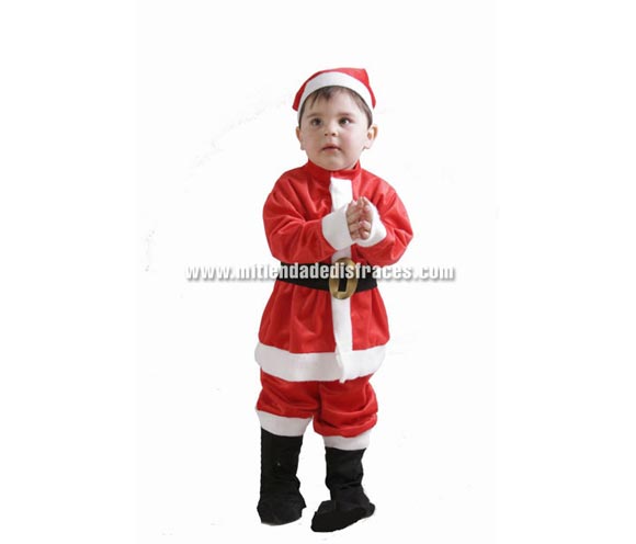 Disfraz de Papa Noel bebé para Navidad. Talla de 18 meses. Alta calidad. Hecho en España. Incluye gorro, casaca, cinturón, pantalón y cubrebotas.