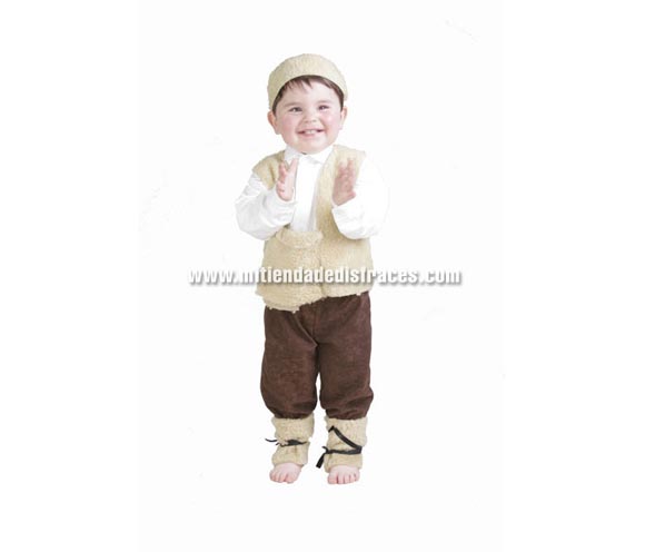 Disfraz de Pastor o Pastorcillo para Navidad. Talla de 18 meses. Alta calidad. Hecho en España. Incluye gorro, chaleco, zurrón, pantalones y polainas. Camisa NO incluida. 