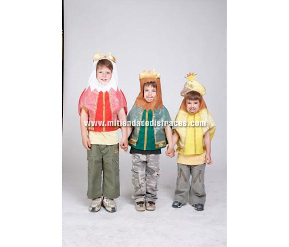 Peto de Rey Mago. Talla única de 3 a 7 años. Alta calidad. Hecho en España. Incluye peto con cabeza. Ideal para teatros de colegios.