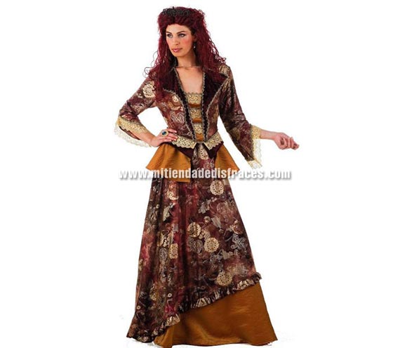 Disfraz de Dama de Época Extralujo. Alta calidad en telas y acabados. Fabricado en España. Disponible en varias tallas. Incluye camisa y falda.