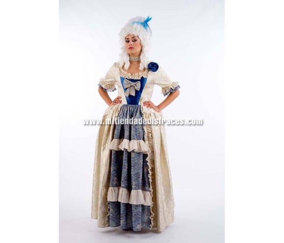Disfraz de Madame de Maintenon de Época Extralujo. Alta calidad en telas y acabados. Fabricado en España. Disponible en varias tallas. Incluye vestido y lazo. Peluca NO incluida, podrás verla en la sección Pelucas.