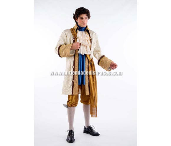 Disfraz de Luis XIV de Época Extralujo. Alta calidad en telas y acabados. Fabricado en España. Disponible en varias tallas. Incluye pantalón, chaqueta, cuello, fajín y chaleco.