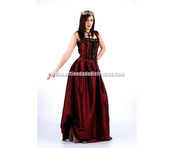 Disfraz de Ana Bolena (Tudor) Extralujo. Alta calidad en telas y acabados. Fabricado en España. Disponible en varias tallas. Incluye falda, corpiño, corona y collar.