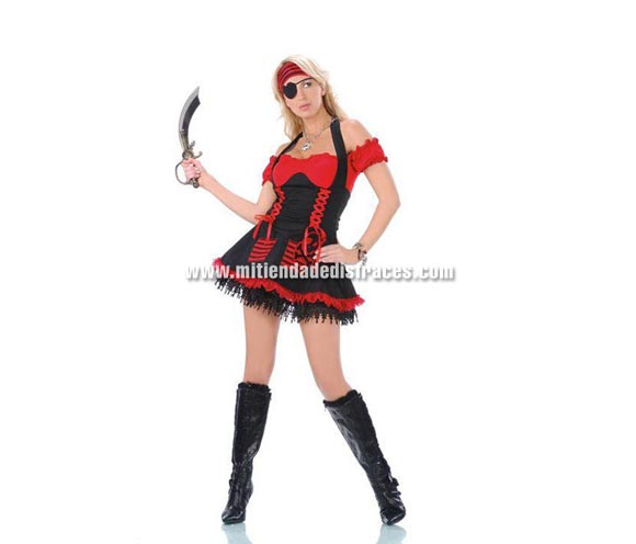Disfraz de Corsaria Sexy Show. Altísima calidad. Incluye vestido, braguita y cinta pelo. Disponible en varias tallas.