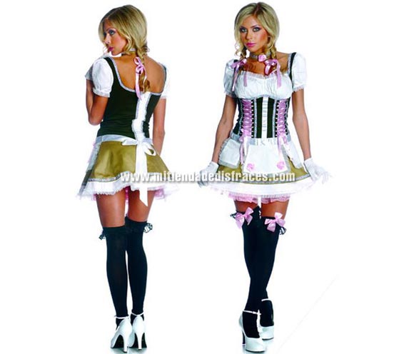 Disfraz de Tirolesa Sexy Show. Altísima calidad. Incluye vestido y lazo cuello. Disponible en varias tallas.