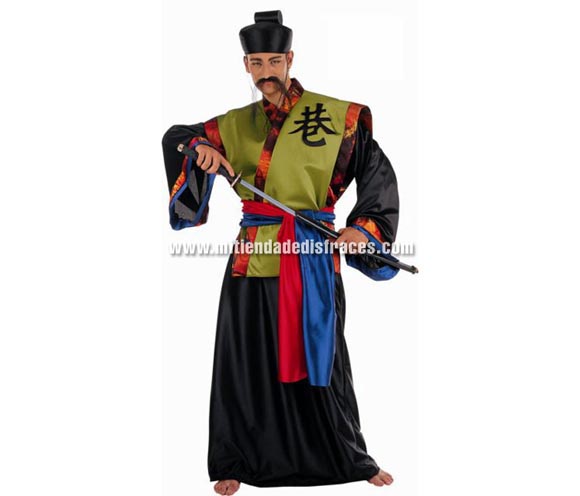 Disfraz de Samuray Dorado adulto Deluxe. Alta calidad. Hecho en España. Disponible en varias tallas. Incluye gorro, cinturón, túnica y kimono. Espada NO incluida, podrás verla en la sección Complementos.