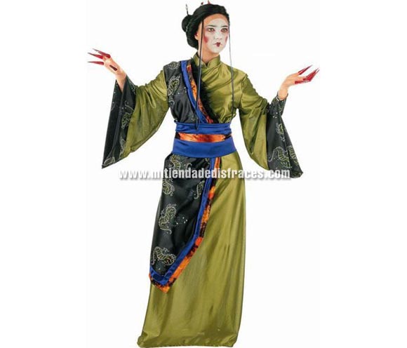 Disfraz de Gheisa Dorada Deluxe. Alta calidad. Hecho en España. Disponible en varias tallas. Incluye cinturón y kimono. Peluca NO incluida, podrás verla en la sección Pelucas.