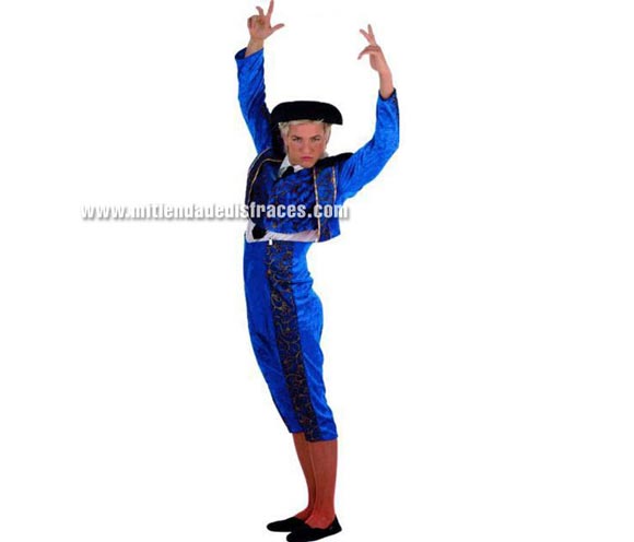Disfraz de Torero azul adulto Deluxe. Alta calidad. Hecho en España. Disponible en varias tallas. Incluye pantalón, chaqueta con camisa y chaleco. Montura No incluida, podrás verla en la sección Complementos.
