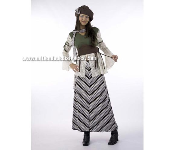 Disfraz de Bohemia Francesa adulta Deluxe. Alta calidad. Hecho en España. Disponible en varias tallas. Incluye camisa, falda, gorro y bufanda.