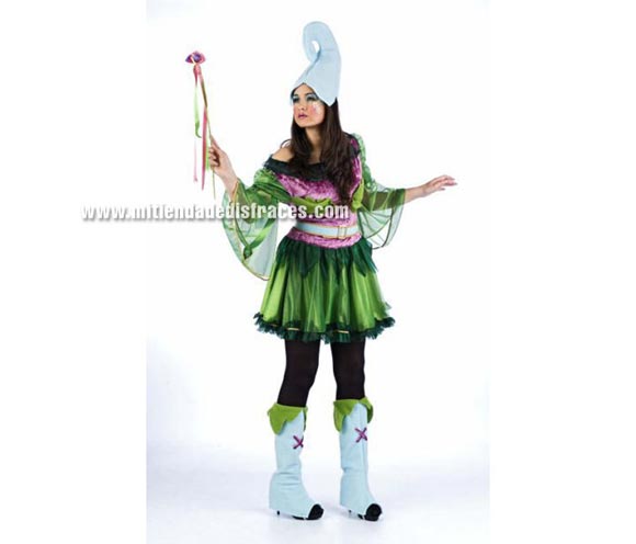 Disfraz de Elfa del Bosque adulta Deluxe. Alta calidad. Hecho en España. Disponible en varias tallas. Incluye vestido, gorro, cinturón y cubrebotas. Disfraz de Duende para Cabalgatas de Navidad.