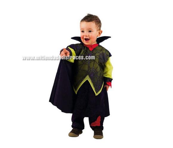 Disfraz de Vampiro Telarañas infantil Deluxe. Hecho en España. Disponible en varias tallas. Incluye pantalón y camisa con capa.