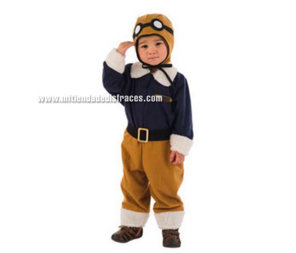 Disfraz de Aviador infantil Deluxe. Hecho en España. Disponible en varias tallas. Incluye gorro y traje completo con cinturón. Zapatos NO incluidos.