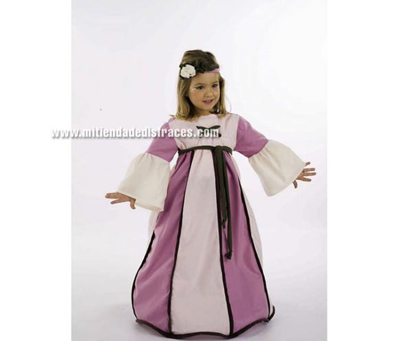 Disfraz de Damita Medieval infantil Deluxe. Hecho en España. Disponible en varias tallas. Incluye vestido y diadema.