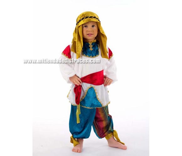 Disfraz de Tuareg Mudéjar infantil Deluxe. Hecho en España. Disponible en varias tallas. Incluye camisa, pantalón, pañuelo y fajín.