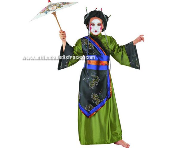 Disfraz de Gheisa infantil Deluxe. Hecho en España. Disponible en varias tallas. Incluye cinturón y kimono.