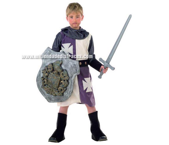Disfraz de Medieval de las Cruzadas infantil Deluxe. Hecho en España. Disponible en varias tallas. Incluye cubrebotas, capucha y casaca con cinturón.