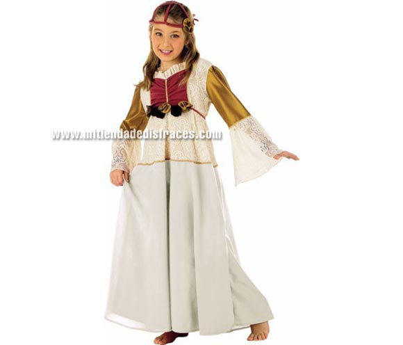 Disfraz de Medieval Azzeri infantil Deluxe. Hecho en España. Disponible en varias tallas. Incluye vestido y diadema.