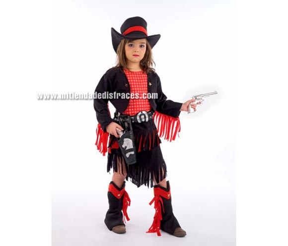 Disfraz de Vaquera Sue infantil Deluxe. Hecho en España. Disponible en varias tallas. Incluye vestido, cubrebotas y sombrero. Cartuchera y pistolas NO incluidas, podrás verlas en la sección Complemantos.