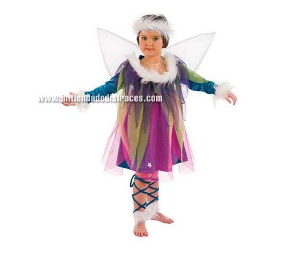 Disfraz de Elfa Nube infantil Deluxe. Hecho en España. Disponible en varias tallas. Incluye vestido, alas, cinta cabeza y adorno pierna. Disfraz de Duende de niña para Cabalgatas de Reyes Magos en Navidad.