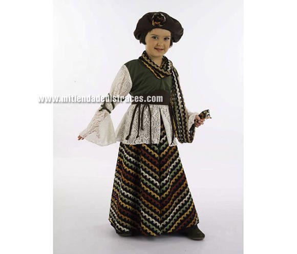 Disfraz de Bohemia Francesa infantil Deluxe. Hecho en España. Disponible en varias tallas. Incluye camisa, falda, gorro y bufanda.