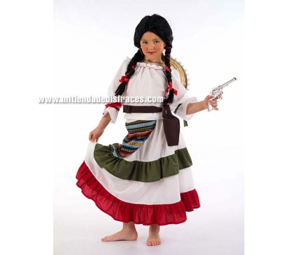 Disfraz de Mexicana Revolucionaria infantil Deluxe. Hecho en España. Disponible en varias tallas. Incluye camisa, falda y cinturón. Sombrero NO incluido, podrás verlo en la sección Complementos.