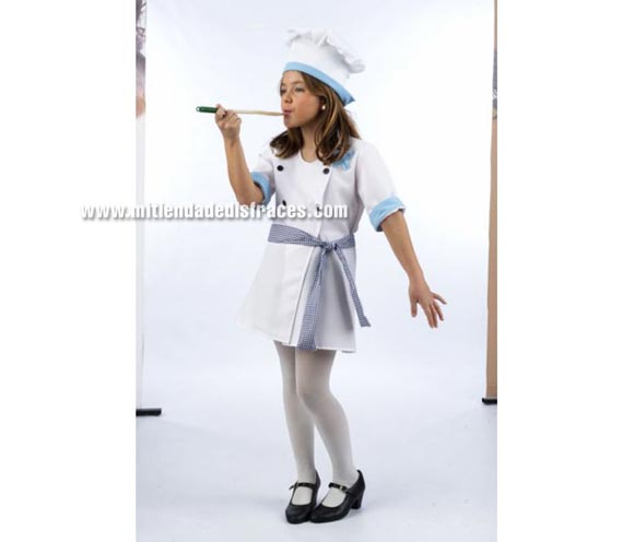 Disfraz de Cocinera infantil Deluxe. Hecho en España. Disponible en varias tallas. Incluye vestido, gorro y cinturón. Cucharón, medias y zapatos NO inclluidos.