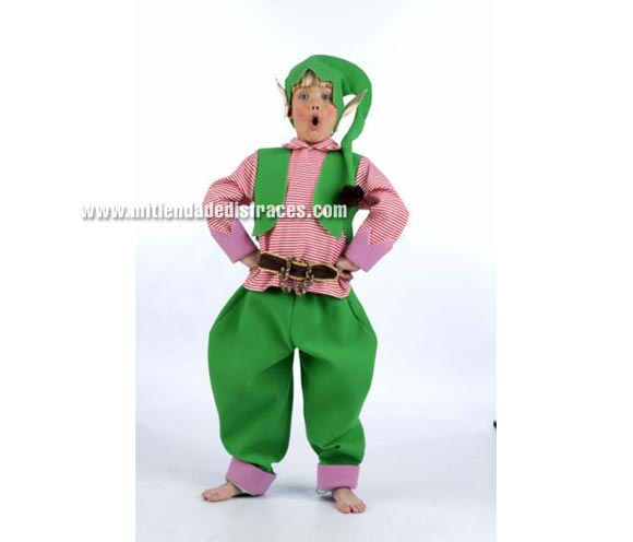 Disfraz de Elfo con orejas infantil Deluxe. Alta Calidad. Hecho en España. Disponible en varias tallas. Incluye camisa con chaleco, pantalón, cinturón y gorro. Disfraz de Duende de niño para Navidad.