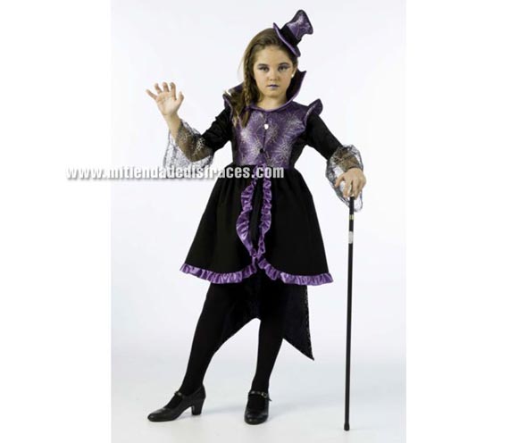 Disfraz de Vampiresa infantil Deluxe. Hecho en España. Disponible en varias tallas. Incluye vestido y gorro. Bastón NO incluido.