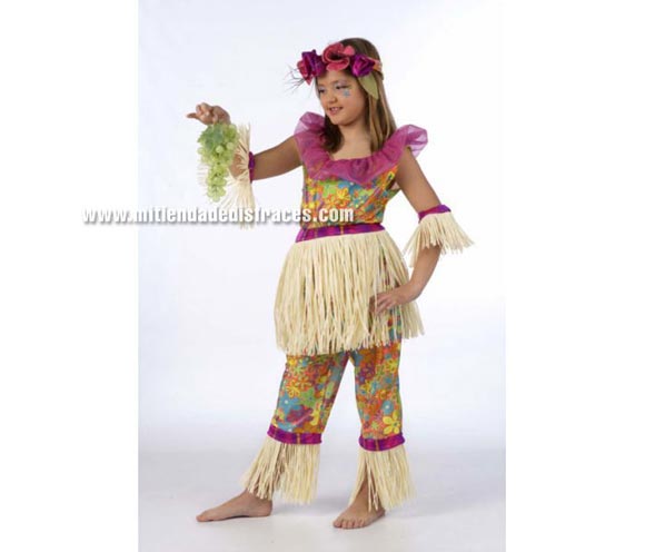 Disfraz de Hawaiana infantil Deluxe. Hecho en España. Disponible en varias tallas. Incluye camisa, pantalón, falda, manguitos y cinta cabeza.