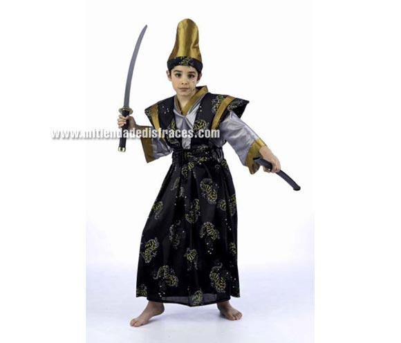 Disfraz de Samurai Takeda infantil Deluxe. Hecho en España. Disponible en varias tallas. Incluye camisa, gorro y kimono. Espada NO incluida, podrás verla en la sección Complementos.
