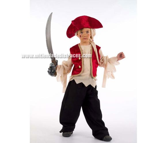 Disfraz de Pirata infantil Deluxe niño. Hecho en España. Disponible en varias tallas. Incluye camisa, pantalón, gorro, pañuelo y chaleco. Espada NO incluida, podrás verla en la sección Complementos.