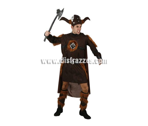 Disfraz de Vikingo adulto. Talla 2 ó talla standar M-L = 52/54.  Incluye túnica con capa, cinturón, gorro y cubrepiernas. Hacha NO incluida, podrás ver hachas en la sección de Complementos. Lapareja de éste disfraz es la ref. 95180AT.