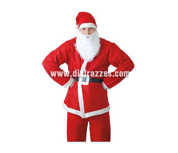 Disfraz barato de Papa Noel adulto para Navidad. Talla única 52/54. Incluye gorro, barba, chaqueta, cinturón y pantalón. Conjunto de Santa Claus para hombre.