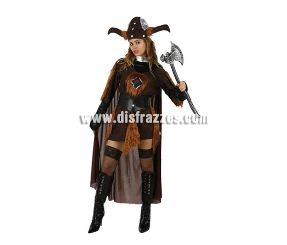 Disfraz de Vikinga para mujer. Talla 2 ó talla standar M-L = 38/42. Incluye túnica con capa, cinturón y gorro. Hacha NO incluida, podrás encontrar hachas en la sección de Complementos. La pareja de éste disfraz es la ref. 95179AT.