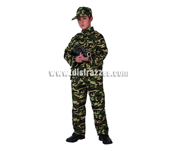 Disfraz de Militar para niños de 10 a 12 años. Incluye mono. Metralleta NO incluida, podrás verla en la sección de Complementos.