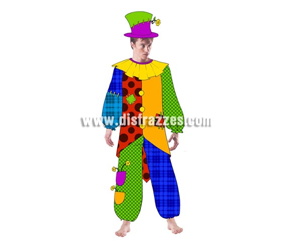 Disfraz de Payaso para niños de 10 a 12 años. Incluye pantalón, camisa con cuello y gorro. 