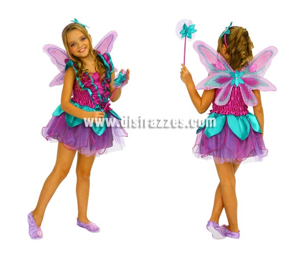Disfraz de Hada Violeta para niñas de 5 a 6 años. Incluye vestido, alas, varita y diadema.