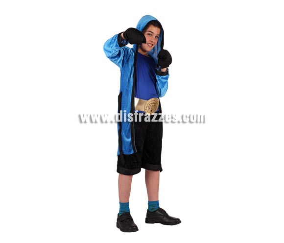 Disfraz de Boxeador para niños de 7 a 9 años. Incluye pantalón, camiseta, guantes cinturón y bata con capucha.