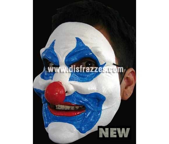Máscara Blue Clown de latex. Alta calidad. Fabricada en látex artesanalmente por una empresa que hace efectos especiales para Hollywood. Máscara de Payaso azul de latex para Halloween. La boca se mueve cuando hablas.