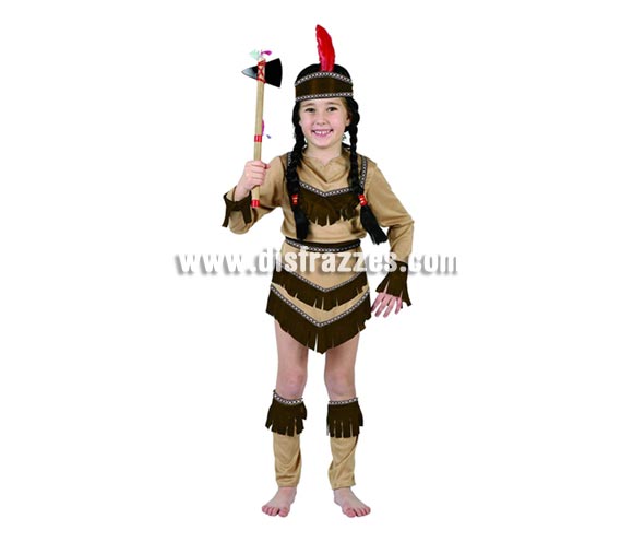 Disfraz de India para niñas de 7 a 9 años. Incluye tocado, vestido con cinturón y cubrebotas. Lanza NO incluida, podrás verla en la sección de Complementos.