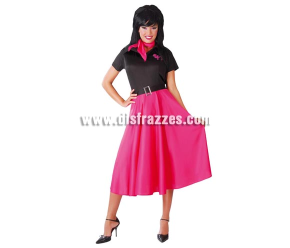 Disfraz de Mujer de los años 60 adulta. Talla standar válida hasta la 42/44. Incluye pañuelo, vestido y cinturón.