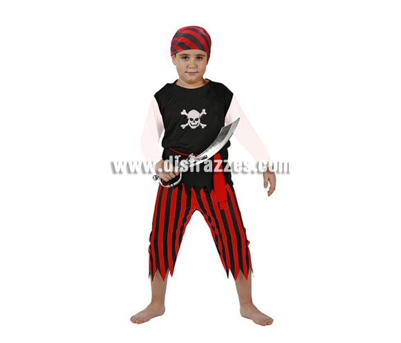Disfraz muy barato de Pirata Rojo y Negro para niños de 10 a 12 años. Espada NO incluida, podrás verla en la sección Complementos.