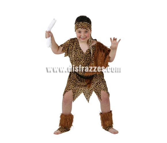 Disfraz de Cavernícola o Troglodita para niños de 10 a 12 años. Incluye espinilleras, vestido, cinturón y cinta de la cabeza.