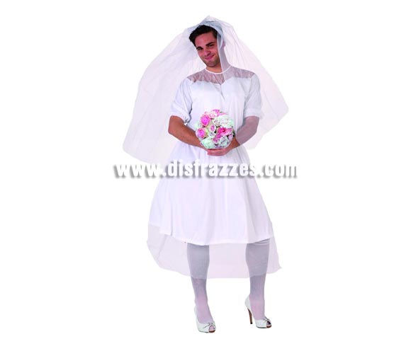 Disfraz de Novia para hombre. Talla 2, standar = 52/54. Incluye vestido y velo. Accesorios NO incluidos. Perfecto para Despedidas de Soltero.