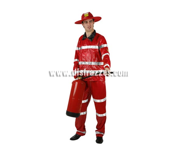 Disfraz de Bombero rojo para hombre. Talla 3 ó talla XL = 54/58. Incluye camisa, pantalón y sombrero. Extintor NO incluido.