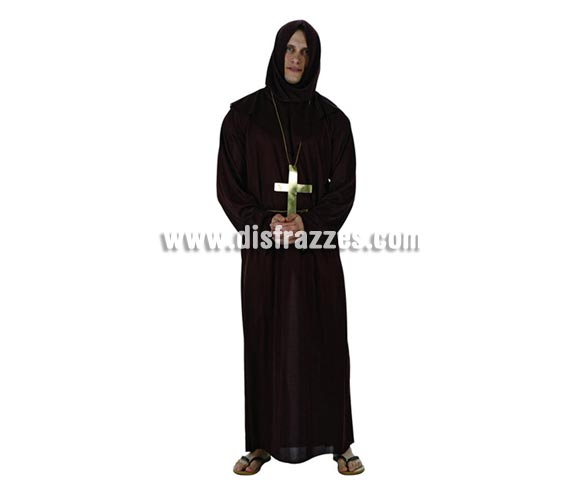 Disfraz o Túnica de Monje  para hombre. Talla 2 ó talla standar M-L = 52/54. Incluye túnica con capucha y collar.