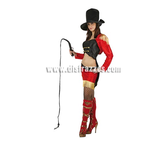 Disfraz de Domadora sexy para mujer. Talla 2 ó talla standar M-L = 38/42. Incluye top, chaqueta, falda y sombrero.