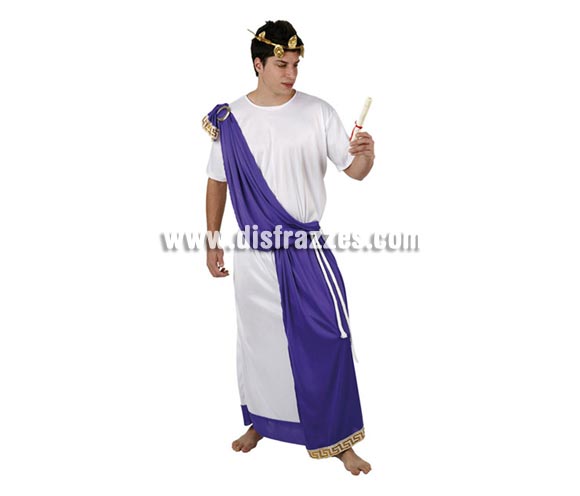 Disfraz de Romano con túnica para hombre. Talla 2, M-L = 52/54. Incluye túnica, cinturón y corona. La pareja de éste disfraz es la ref. 94225AT.
