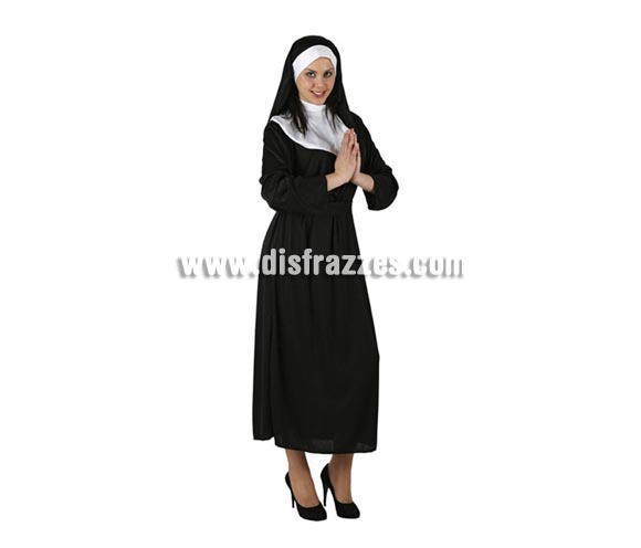 Disfraz barato de Monja para mujer. Talla 2 ó talla standar M-L = 38/42. Incluye vestido y tocado.